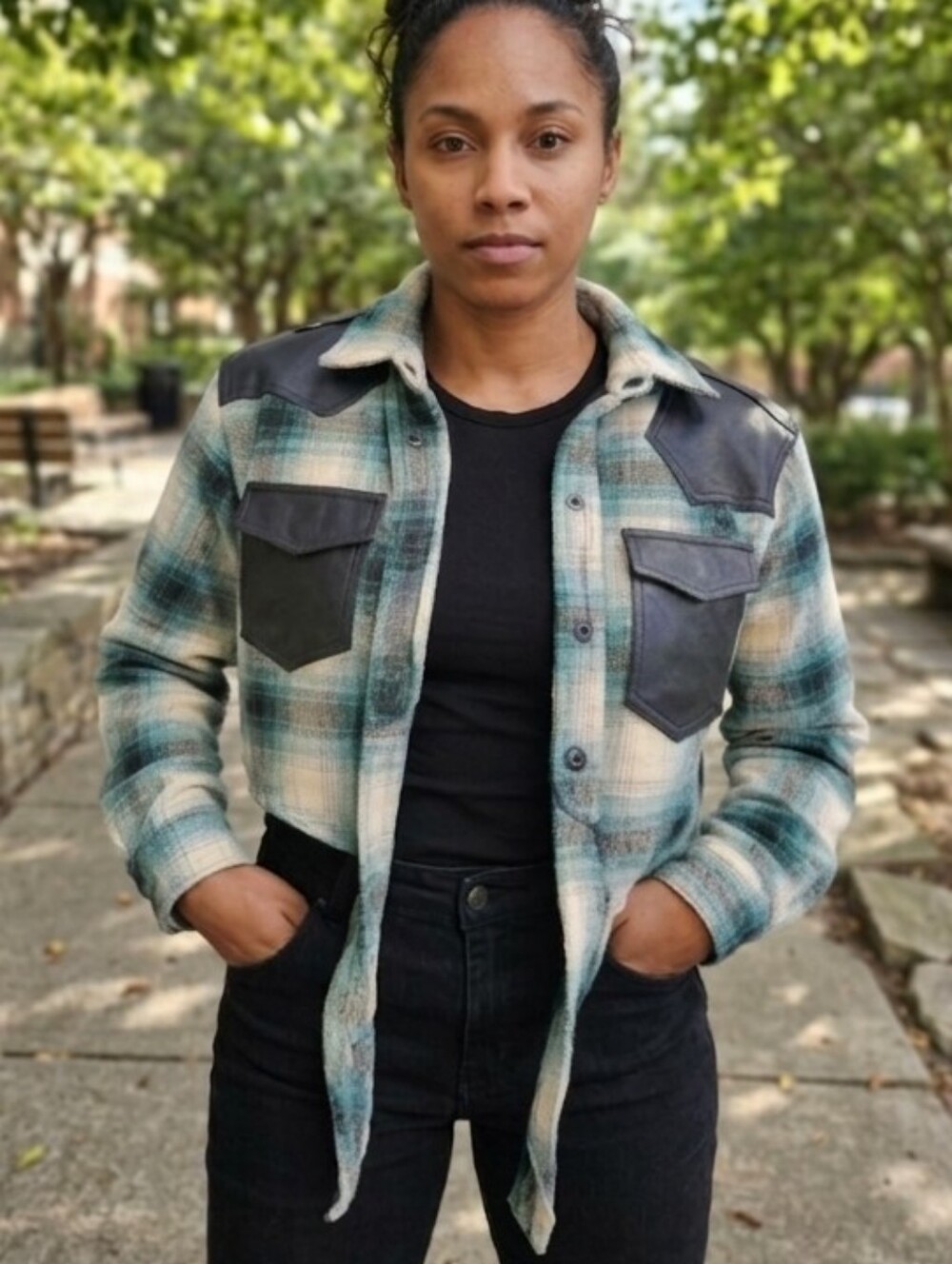 Women's Vintage Flannel And Leather Shirt